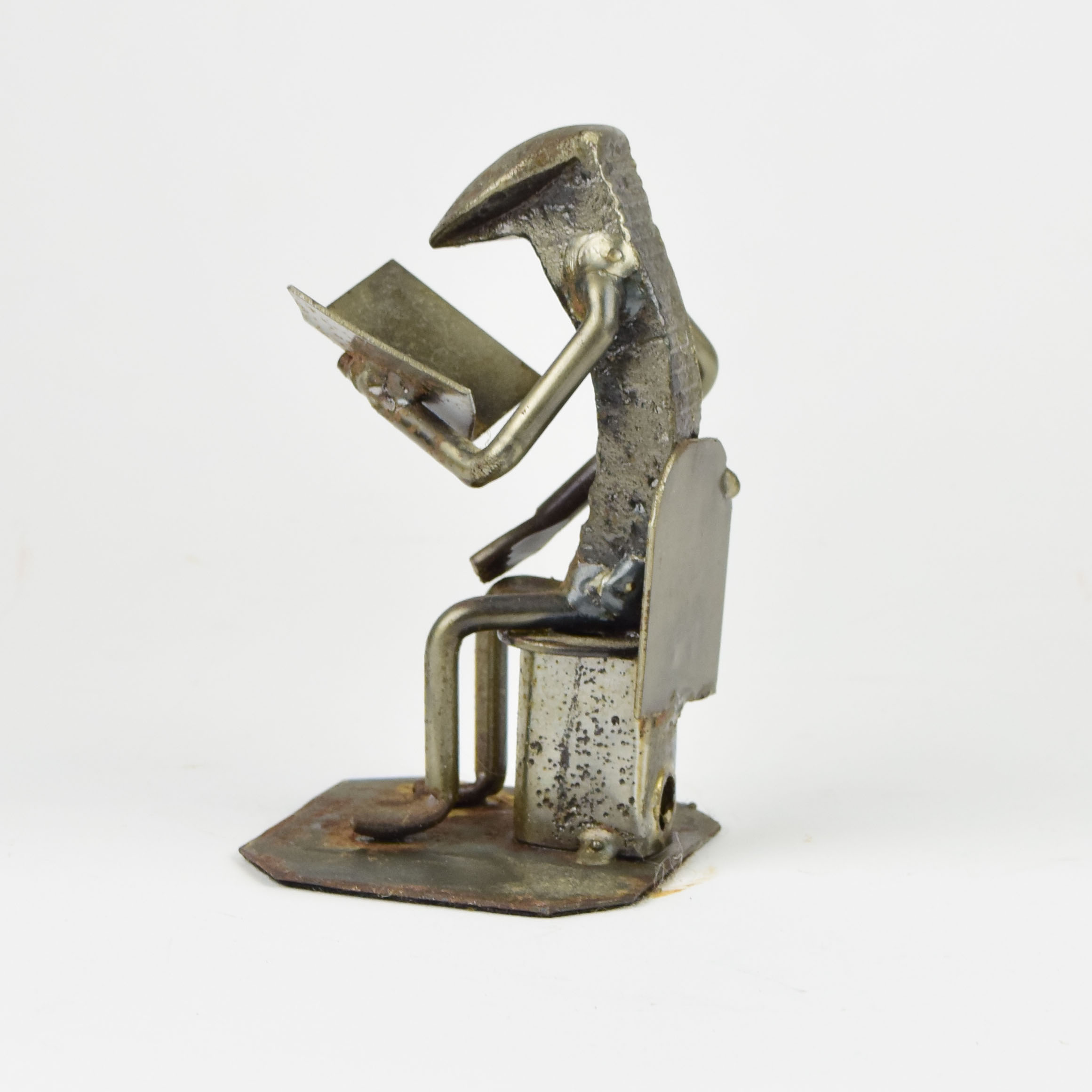 Roland Metal Art Railroad Spike Sculpture "Reader on Toilet"