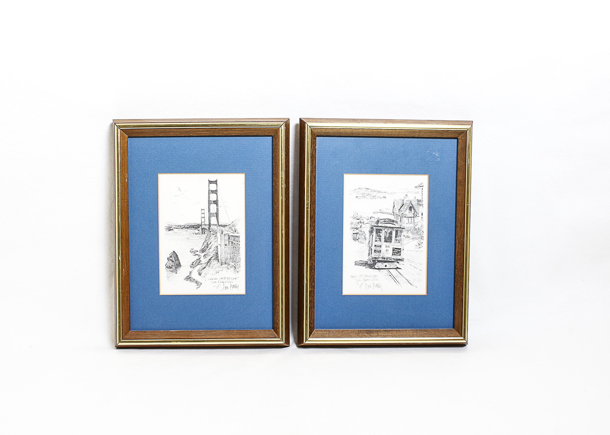 Pair of Don Davey San Francisco Pencil Drawings