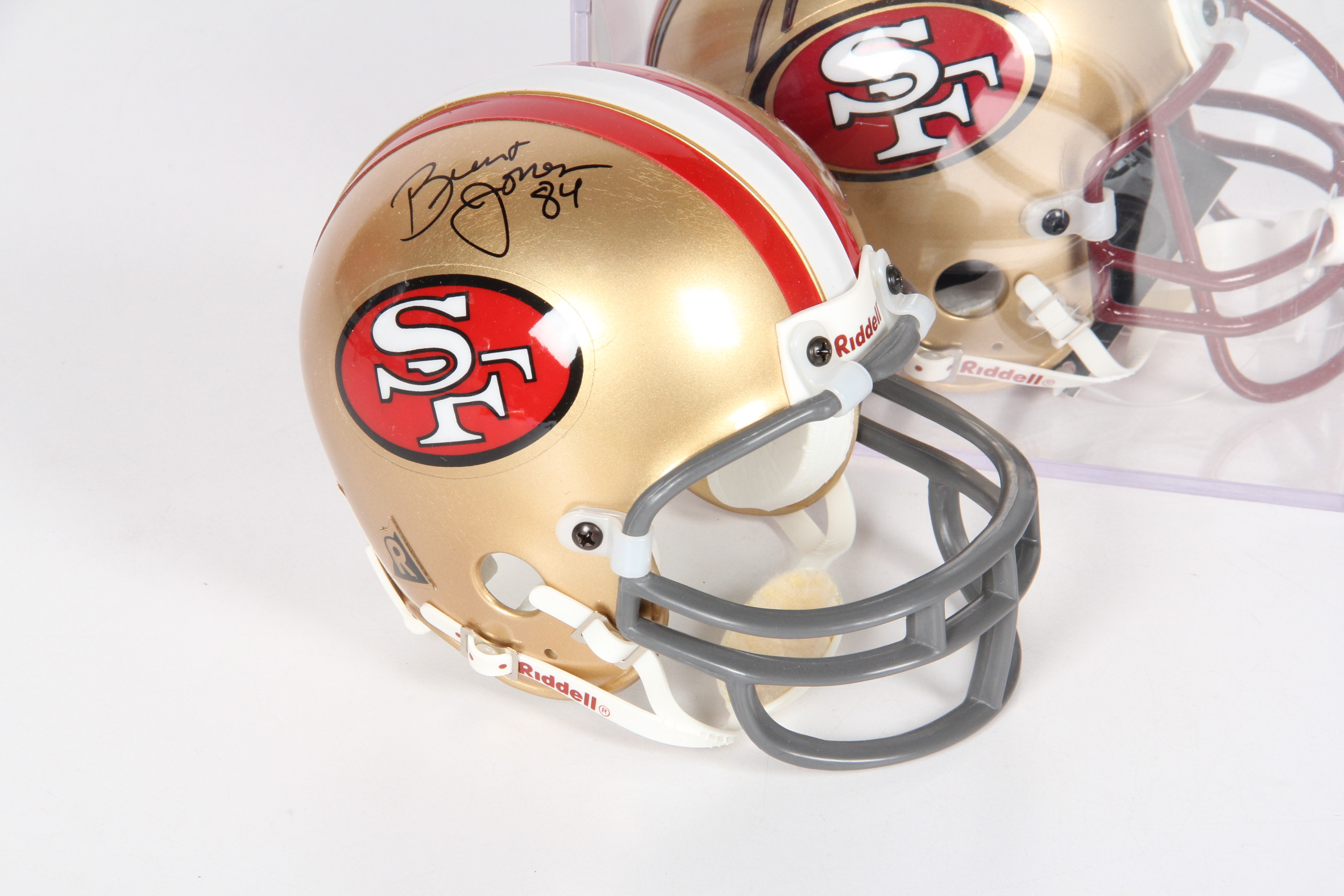 Pair of Signed Miniature Football Helmets Featuring Brent Jones
