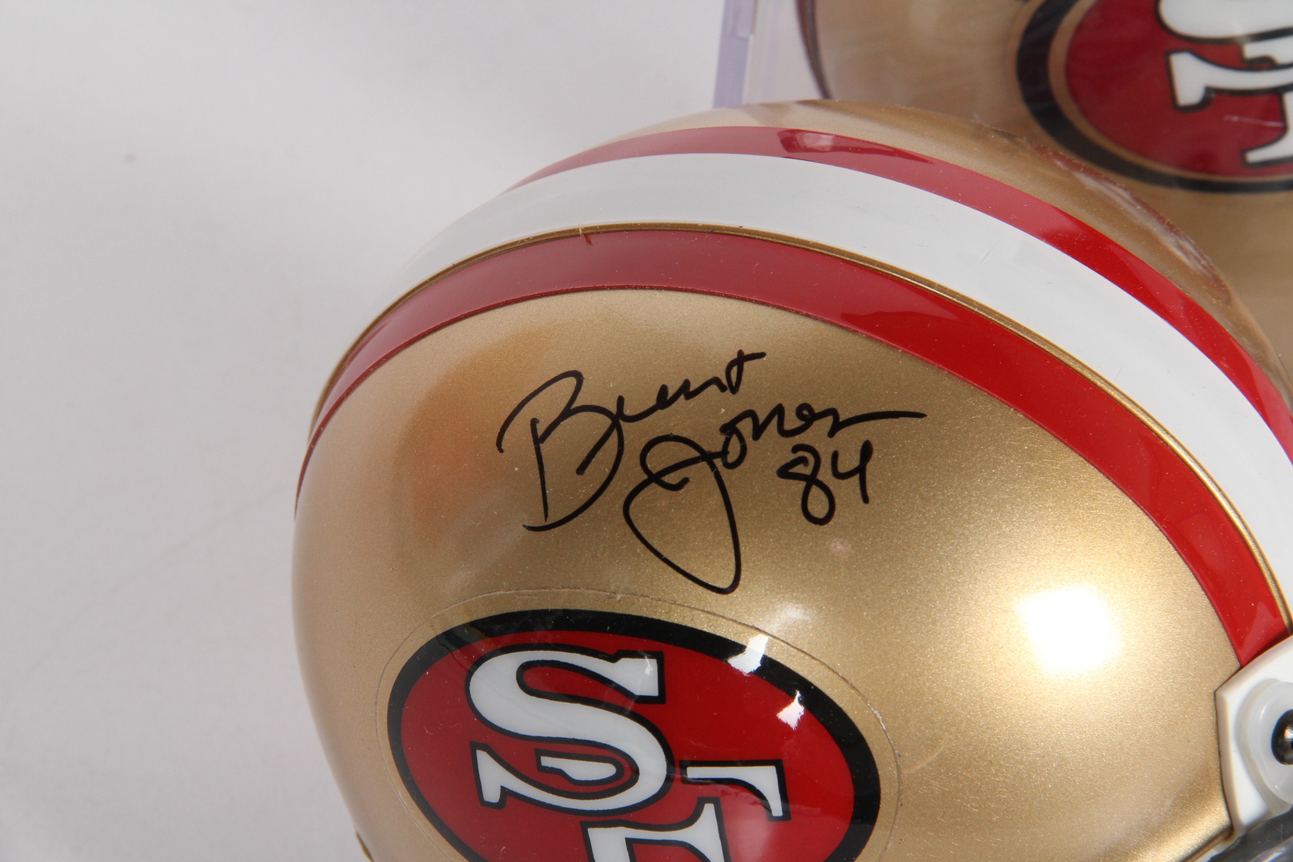Pair of Signed Miniature Football Helmets Featuring Brent Jones