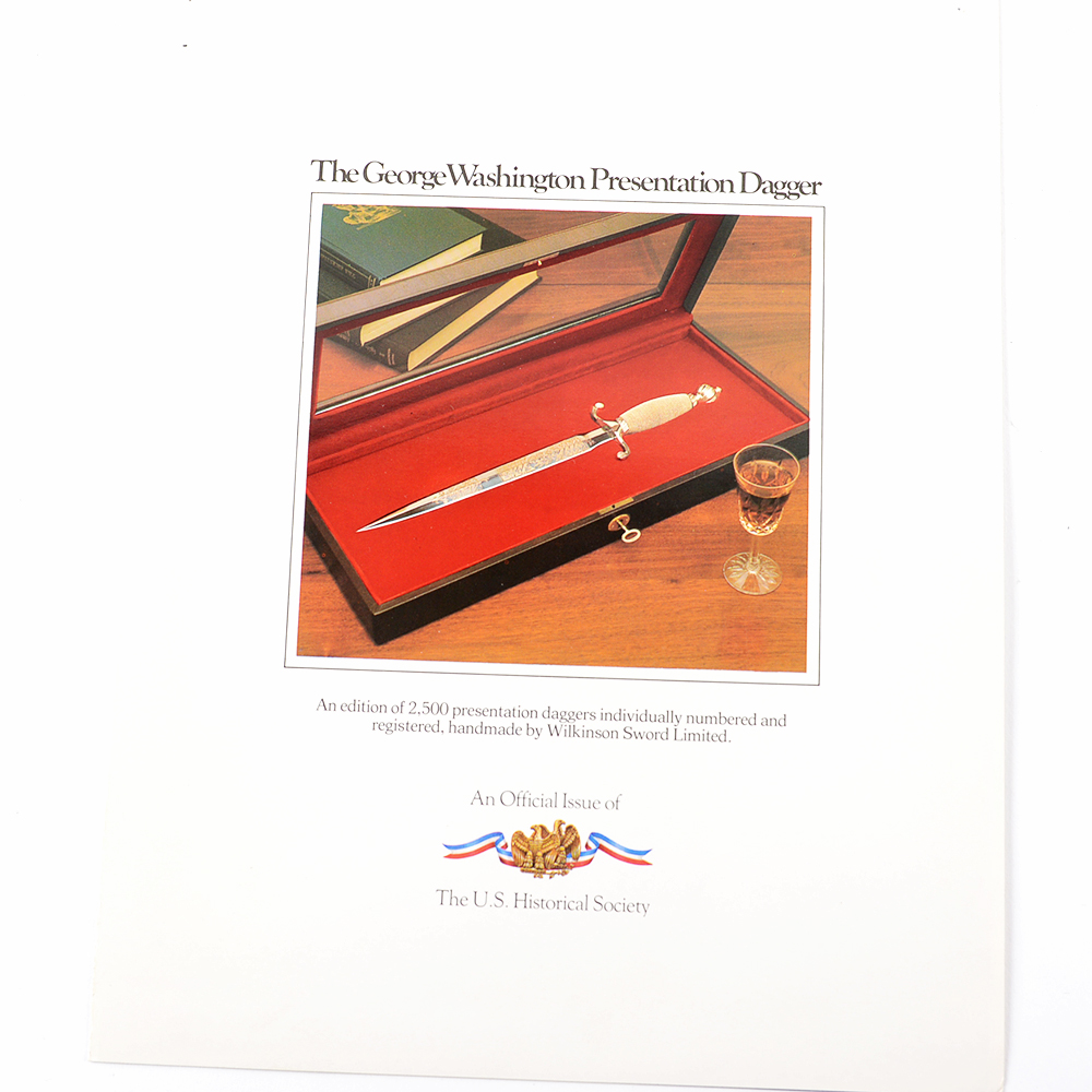 Reproduction George Washington Sterling Silver Handle Presentation Dagger by Wilkinson Sword