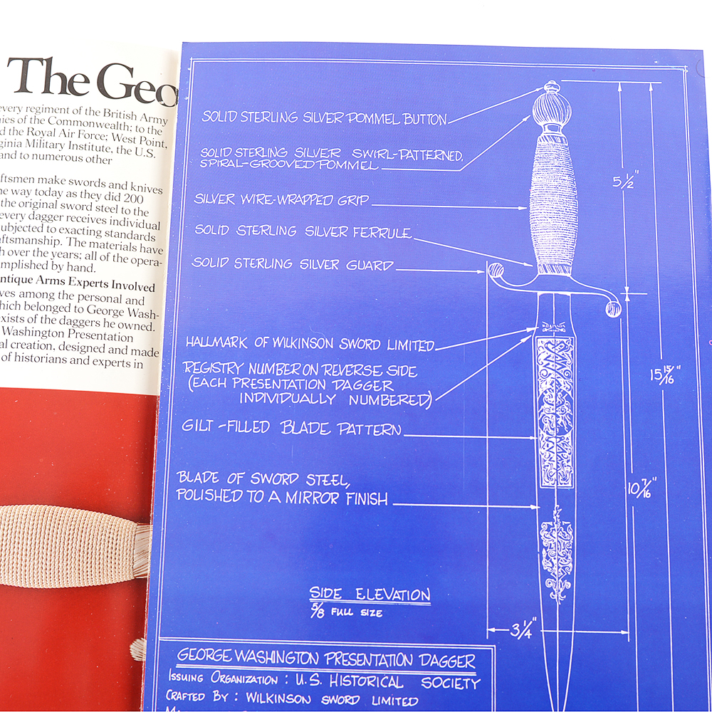 Reproduction George Washington Sterling Silver Handle Presentation Dagger by Wilkinson Sword