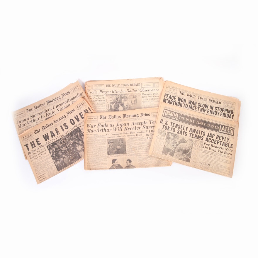 1945 Newspapers Announcing the End of WWII