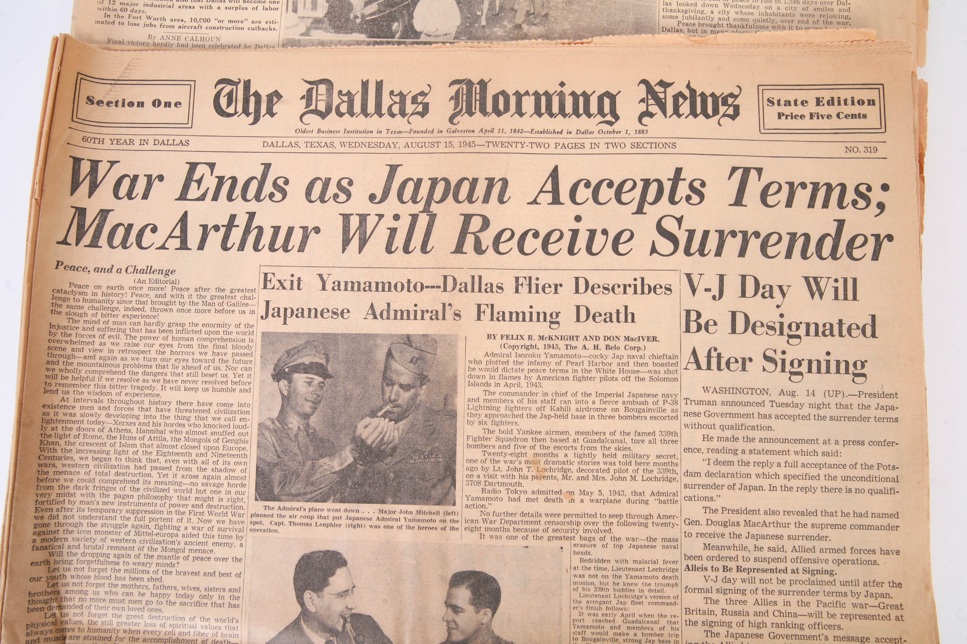1945 Newspapers Announcing the End of WWII