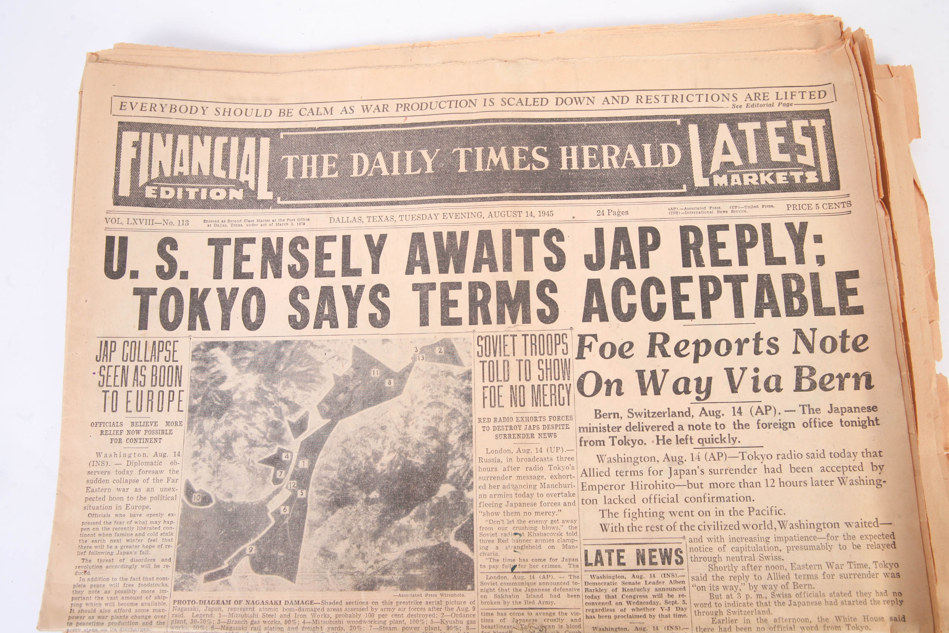 1945 Newspapers Announcing the End of WWII