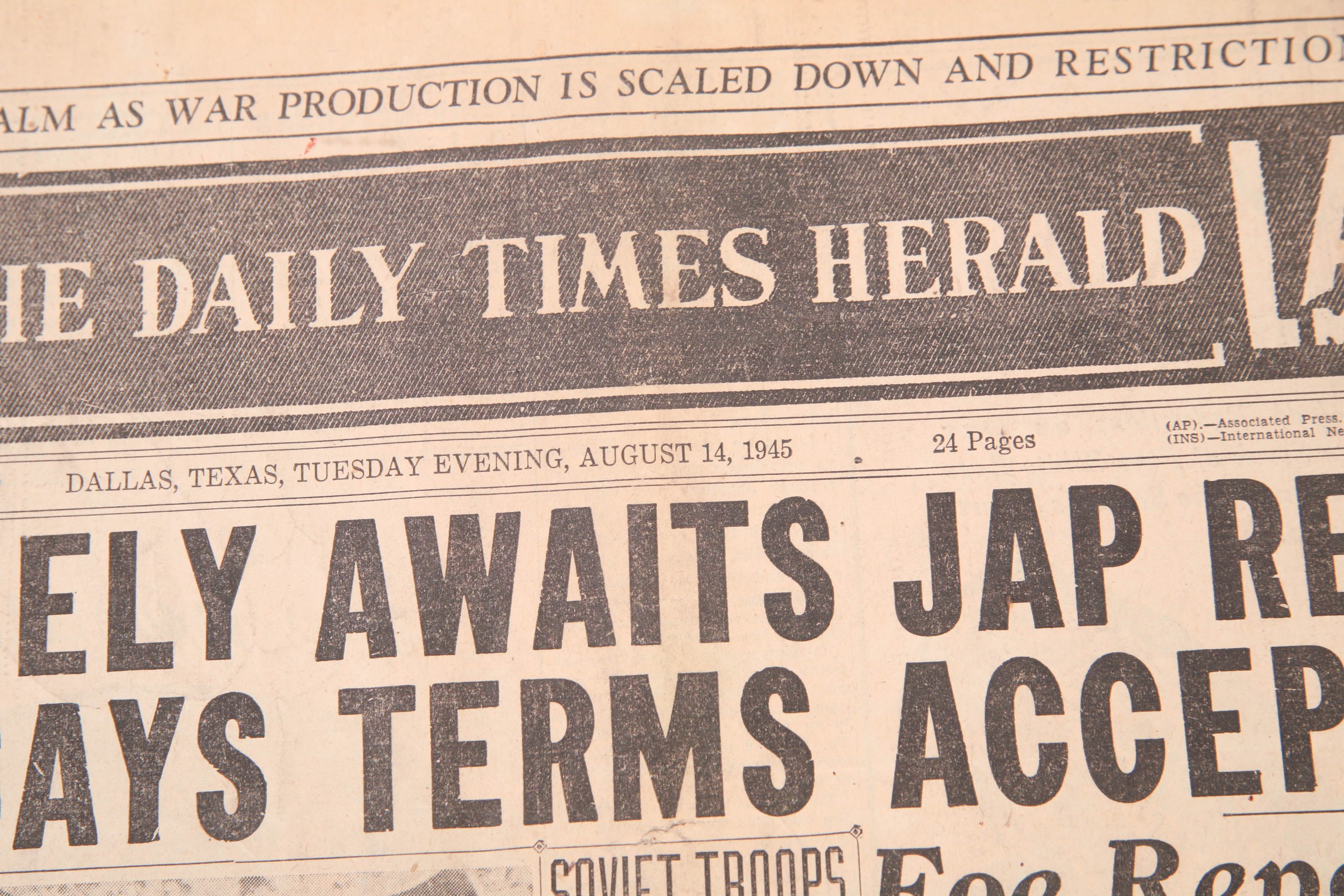 1945 Newspapers Announcing the End of WWII