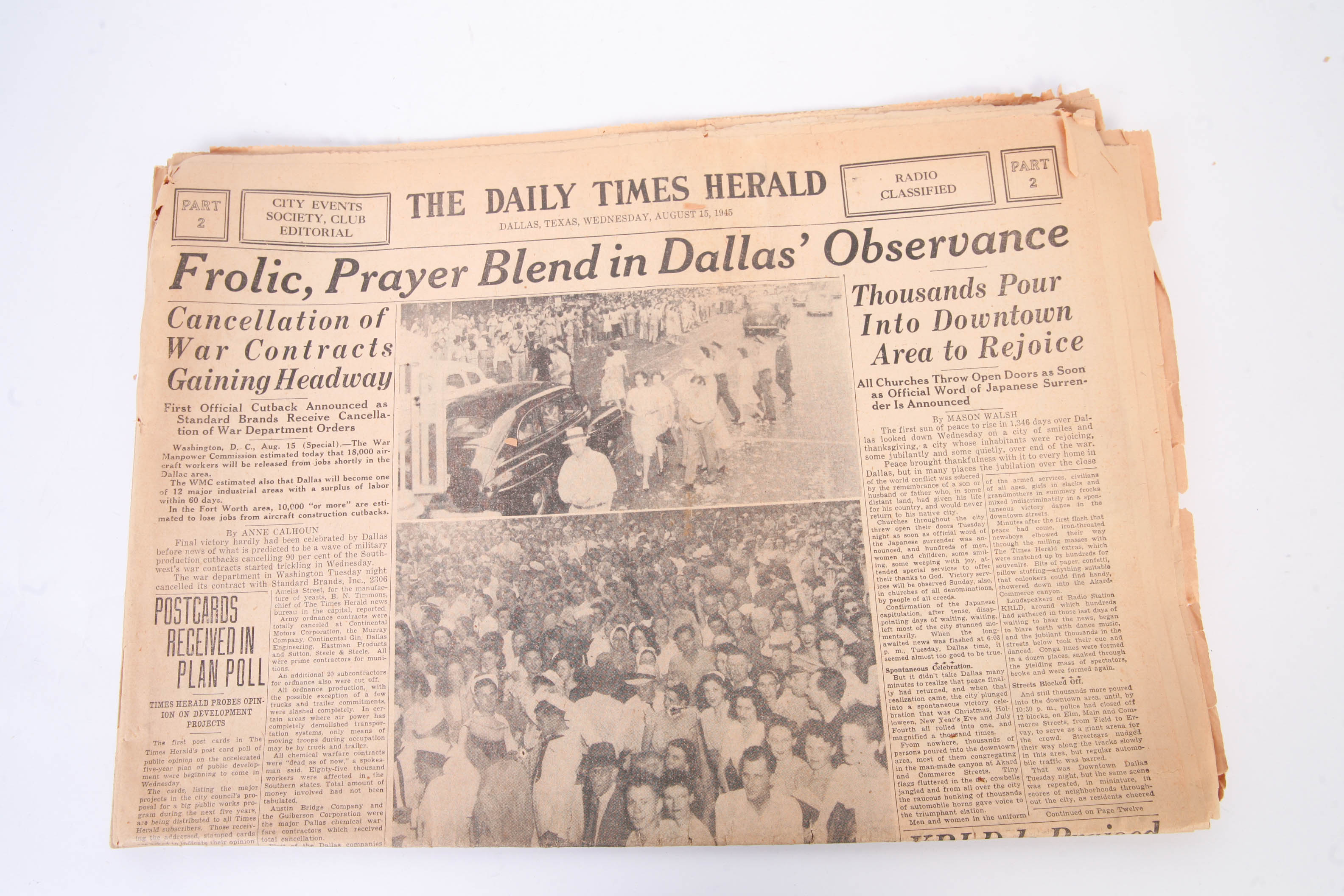 1945 Newspapers Announcing the End of WWII