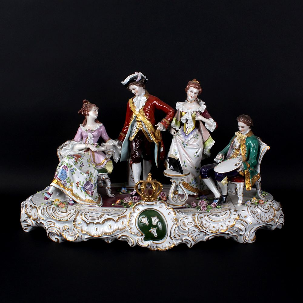 Voigt Sitzendorf Porcelain Victorian Parlor Scene