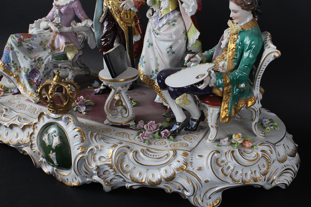 Voigt Sitzendorf Porcelain Victorian Parlor Scene