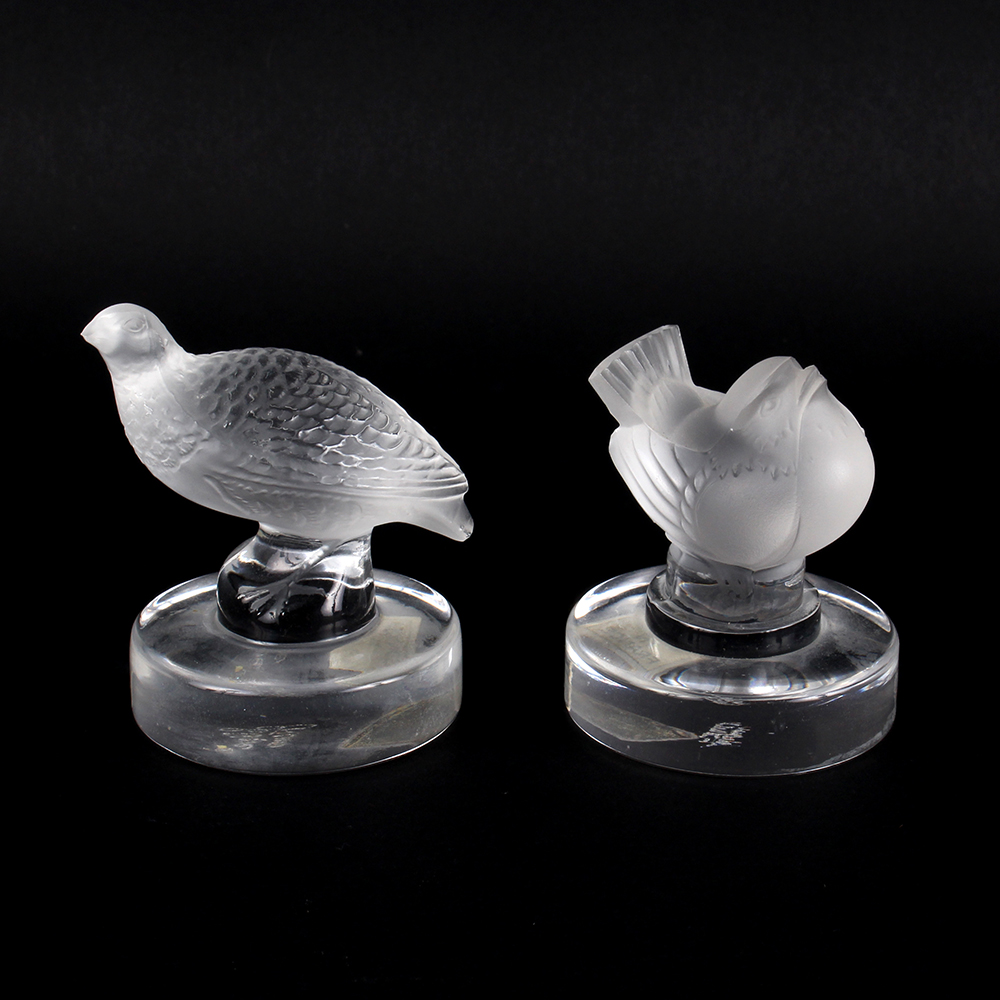 Lalique Crystal Sparrow and Quail Figurines