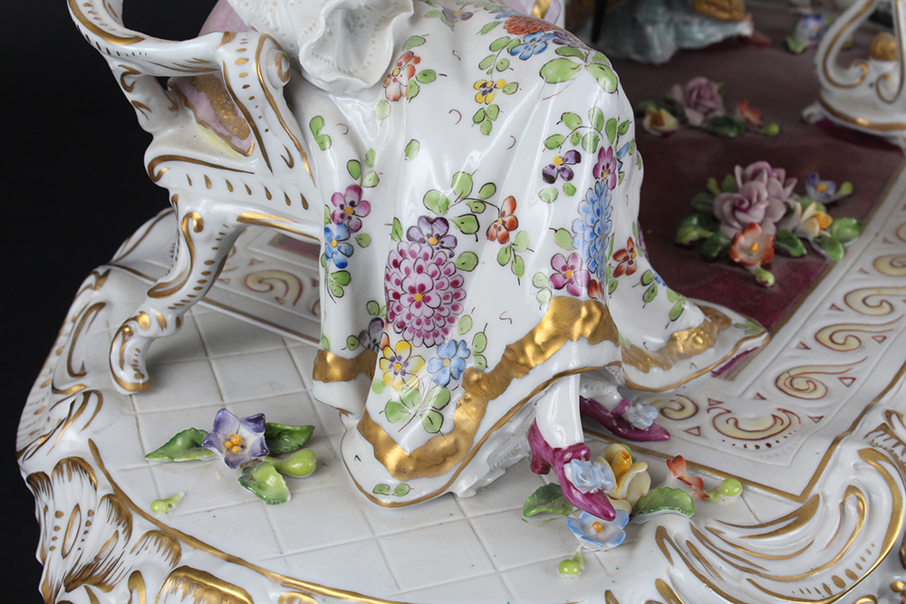 Voigt Sitzendorf Porcelain Victorian Parlor Scene