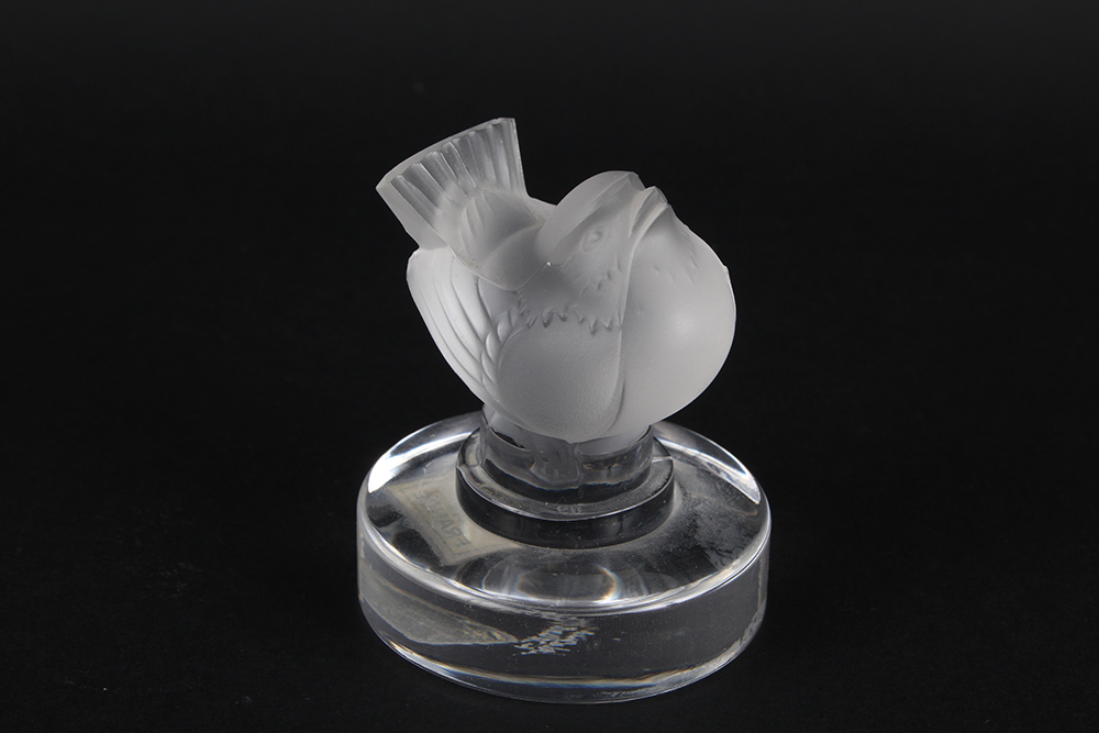 Lalique Crystal Sparrow and Quail Figurines