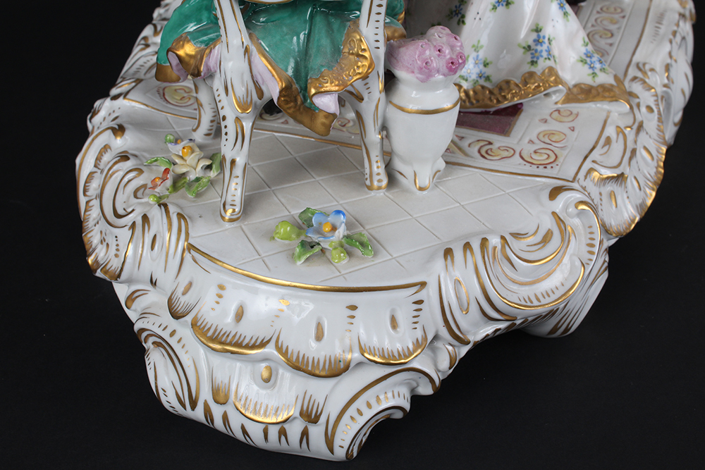 Voigt Sitzendorf Porcelain Victorian Parlor Scene