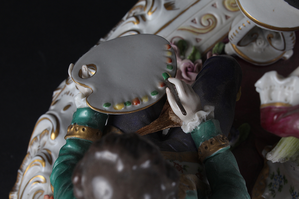 Voigt Sitzendorf Porcelain Victorian Parlor Scene