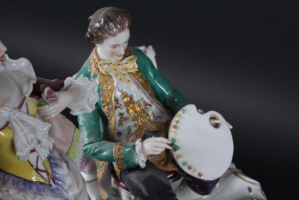 Voigt Sitzendorf Porcelain Victorian Parlor Scene
