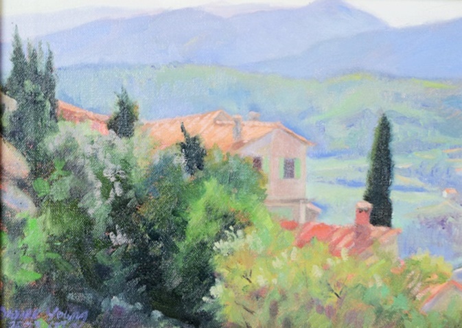 Original oil Painting Titled "View From Eus" by Diane Young, Framed