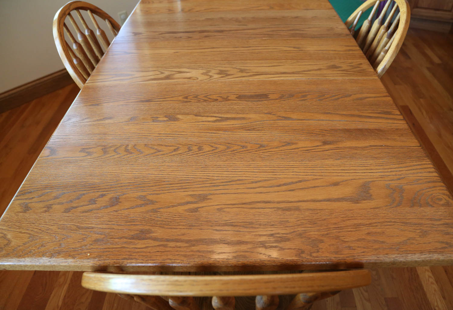 Amish-Made Oak Dining Table and Chairs with Two Leaves
