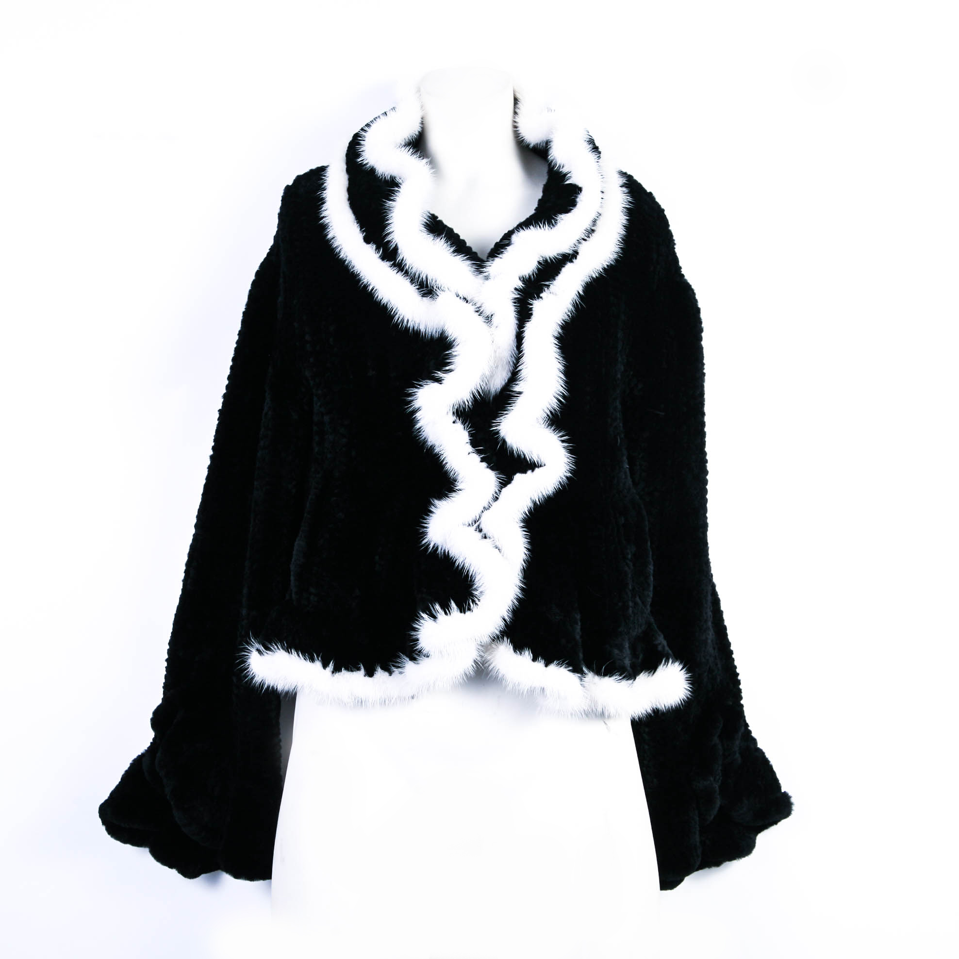 Black and White Fur-Trim Coat