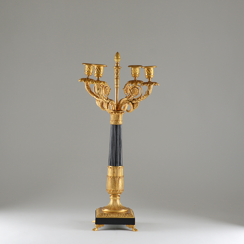 Pair of Fire-Gilded French Empire Candelabra