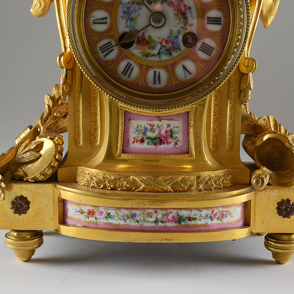 Fire-Gilded Rococo Revival Garniture Mantel Clock with Candelabra