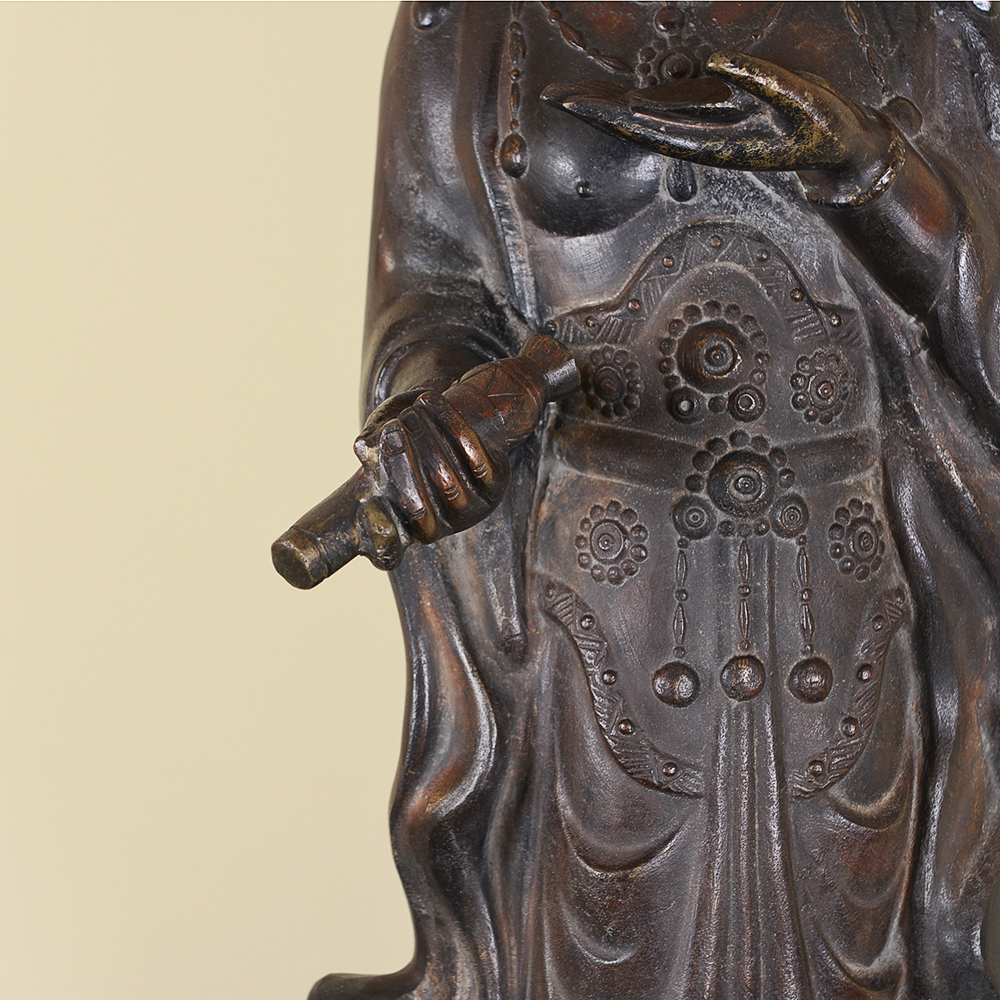 Metal Chinese Statue of Guanyin on Pedestal