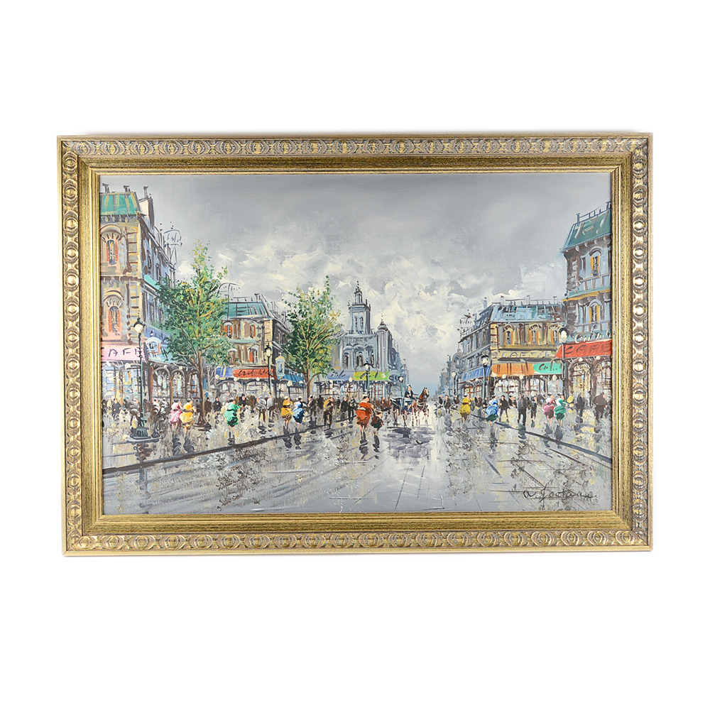 Original Acrylic French Cityscape on Canvas