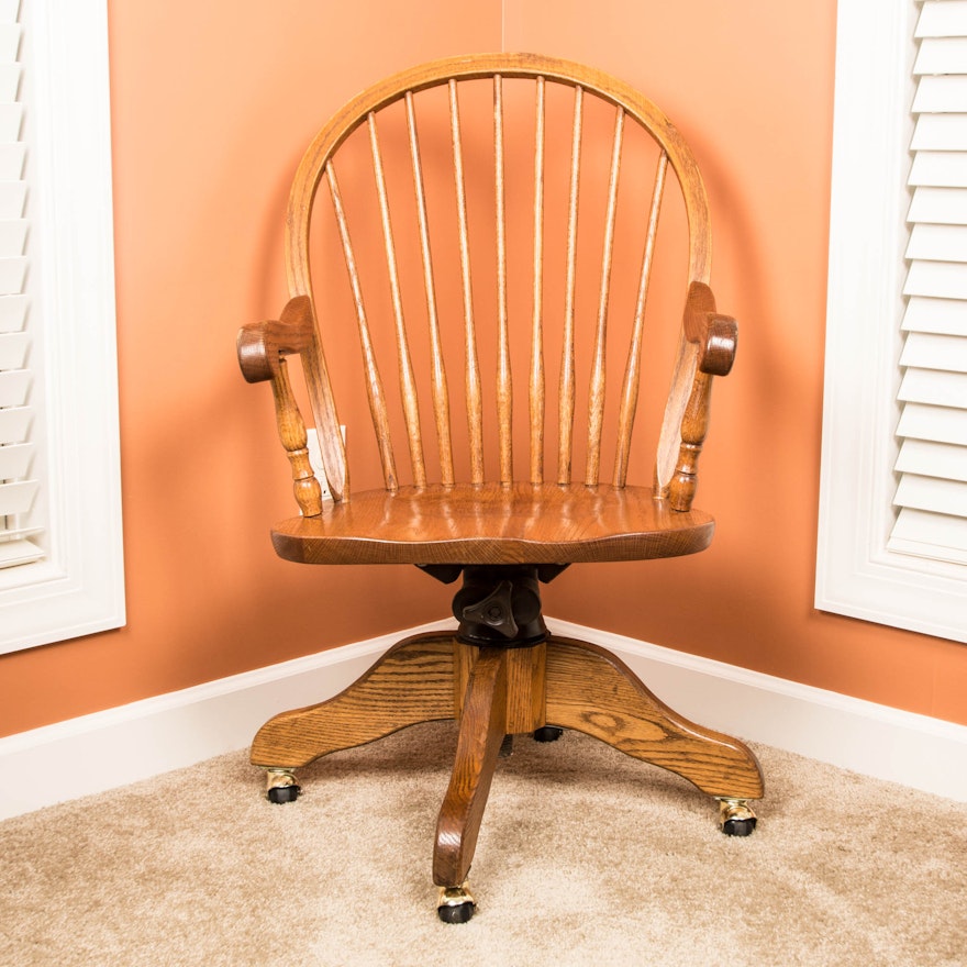 Windsor Style Seely Oak Wheeled Desk Chair
