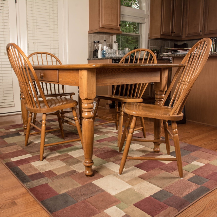 S. Bent & Bros. Oak Farmhouse Style Dining Room Table and Chairs