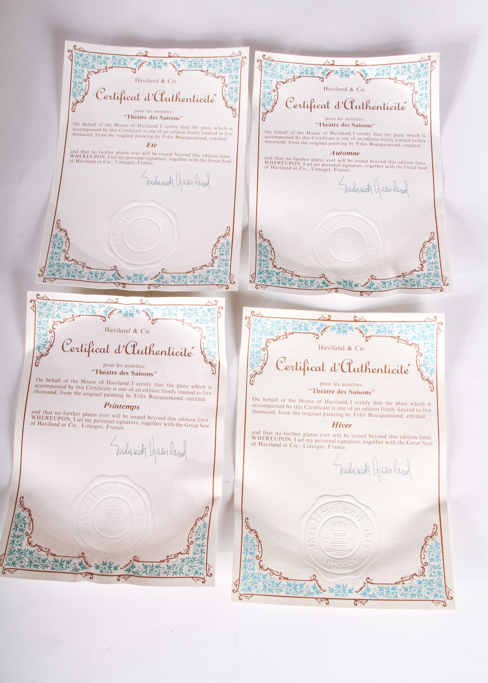 Set of Haviland "Theatre de Saisons" China Plates