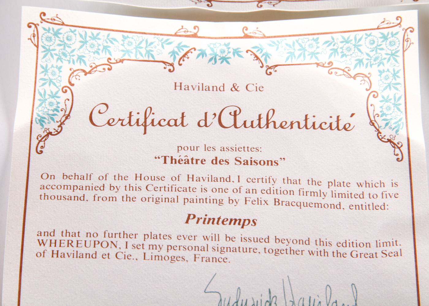 Set of Haviland "Theatre de Saisons" China Plates