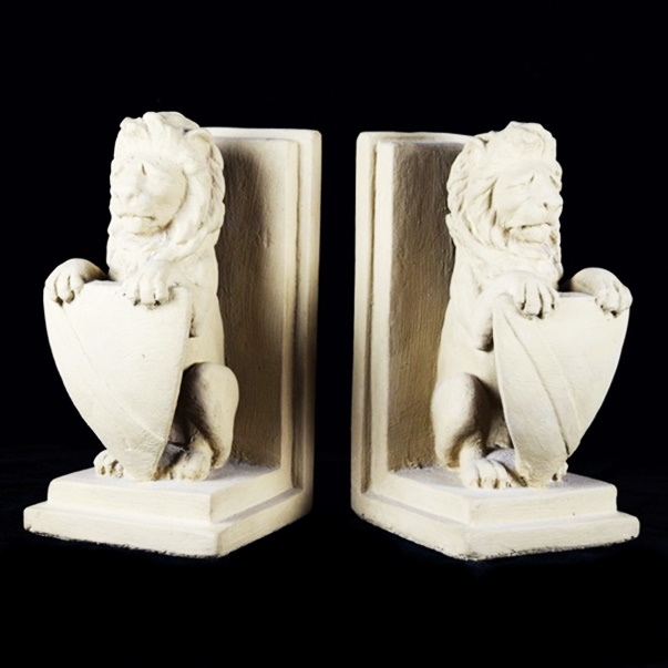 Regal Stoneware Lion and Shield Bookends