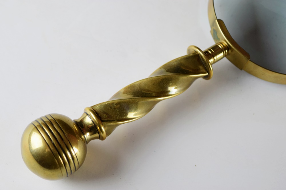 Reclining Lion Brass Paperweight and Magnifying Glass