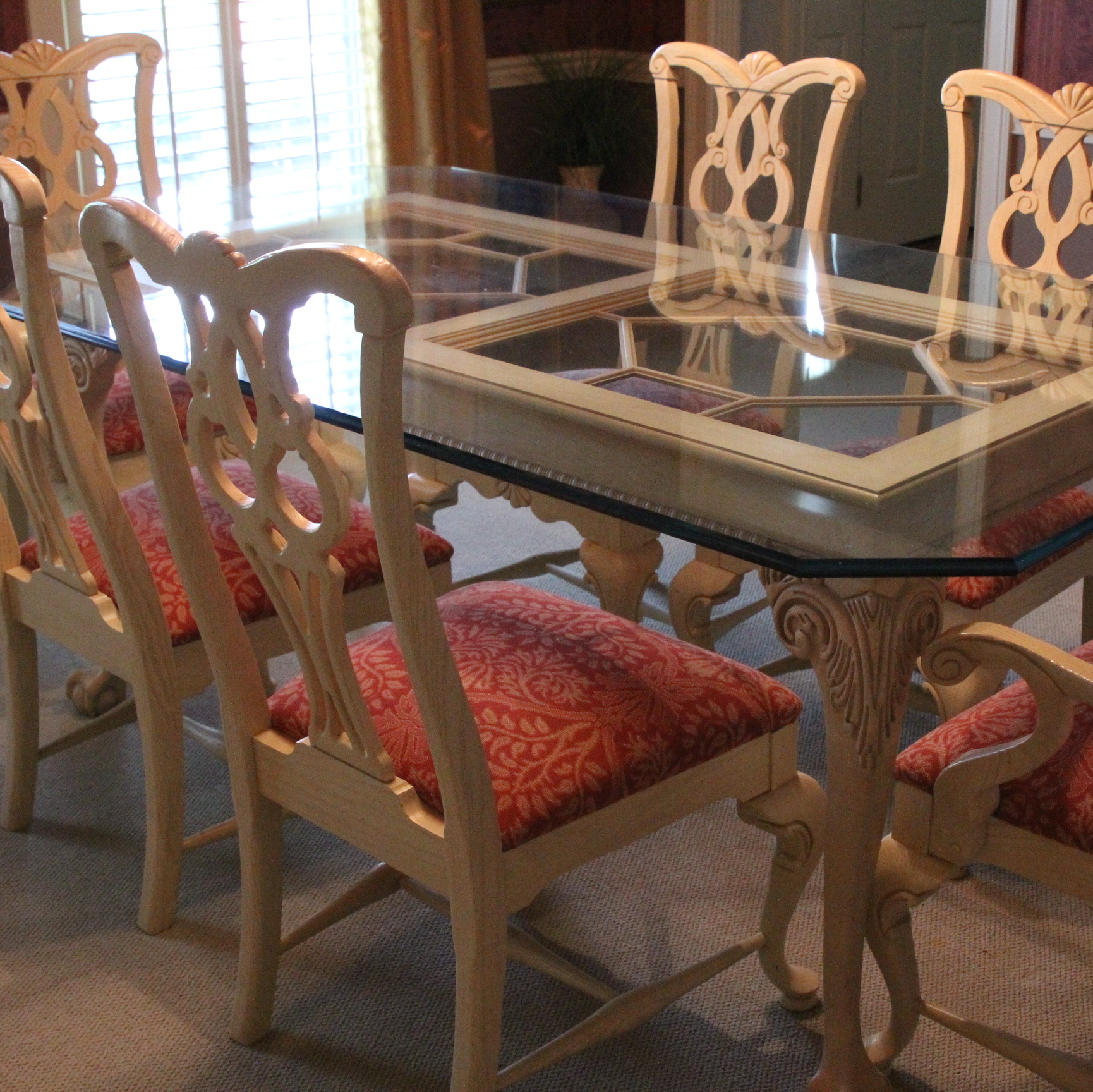 Thomasville Glass Top Dining Table and Six Chairs