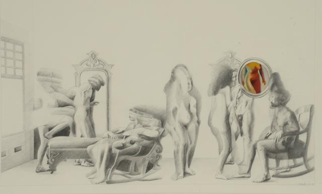 Murray Zimiles Mixed Media Drawing "Red Lady"