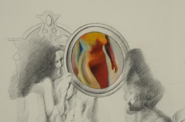 Murray Zimiles Mixed Media Drawing "Red Lady"