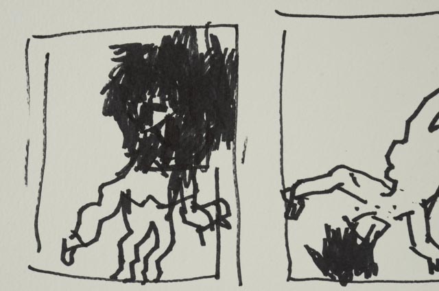 Robert Goodnough Marker Drawing "Cave Men and Dinosaur"