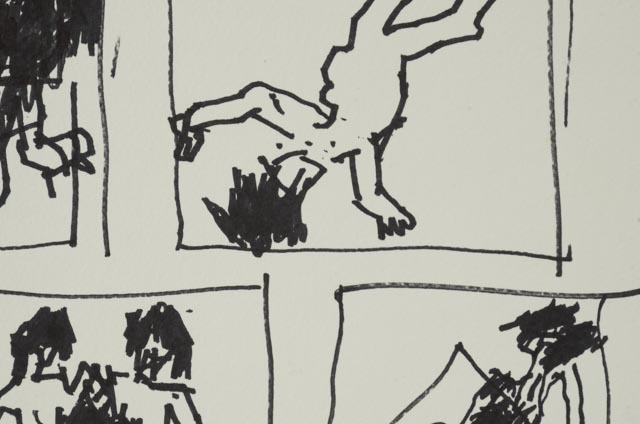 Robert Goodnough Marker Drawing "Cave Men and Dinosaur"