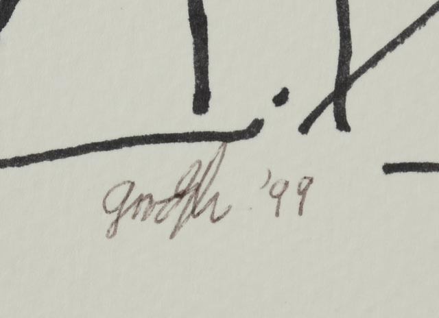 Robert Goodnough Marker Drawing "Cave Men and Dinosaur"