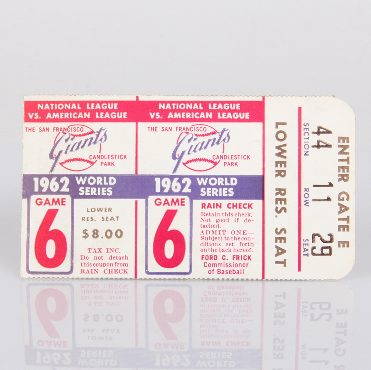 1962 World Series Game 6 Ticket Stub