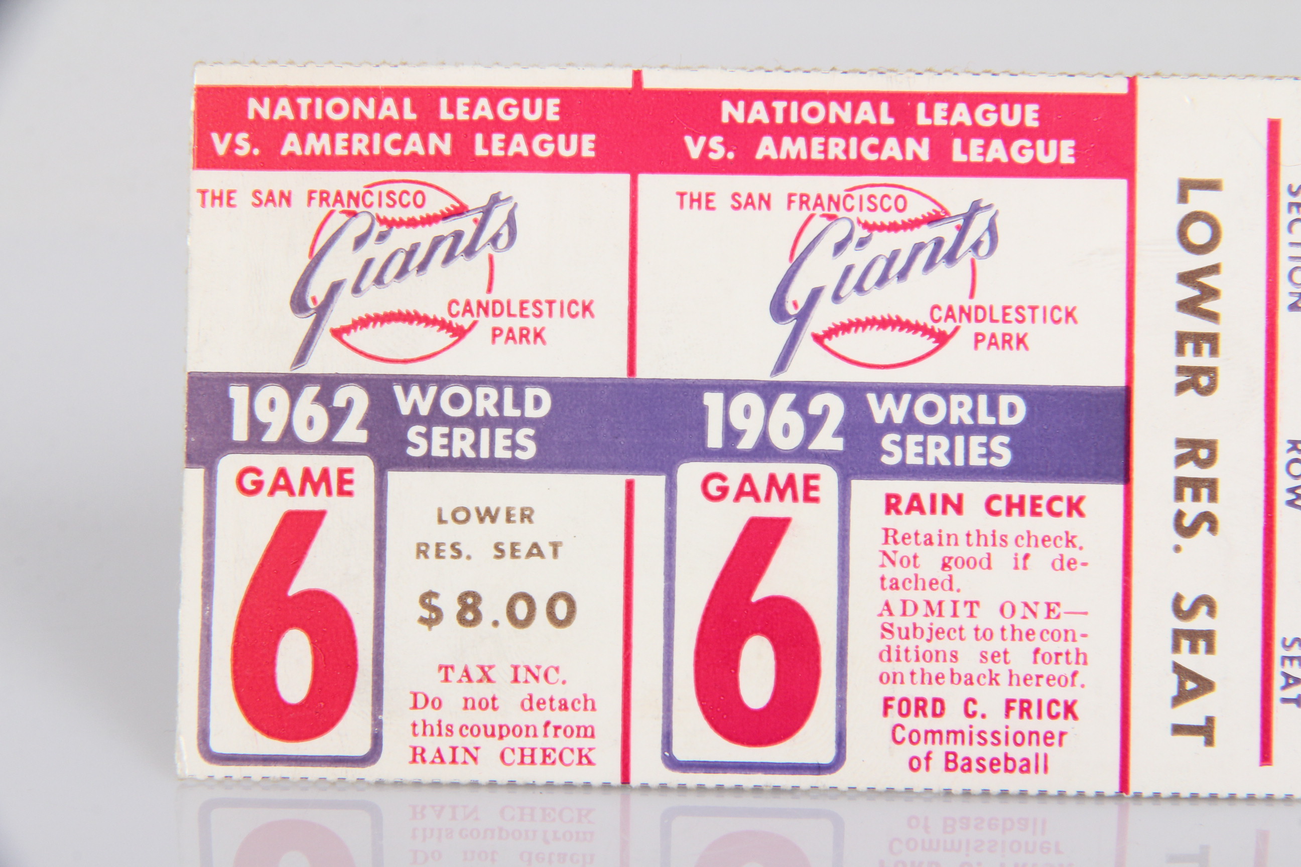 1962 World Series Game 6 Ticket Stub