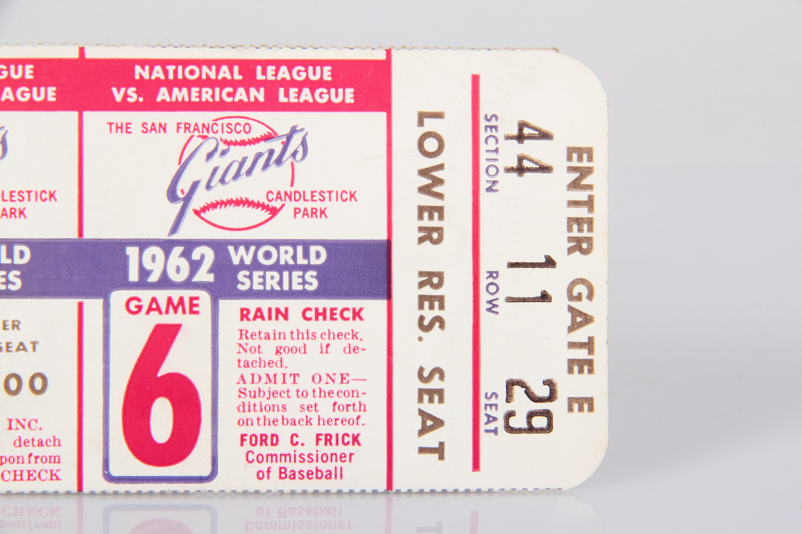 1962 World Series Game 6 Ticket Stub