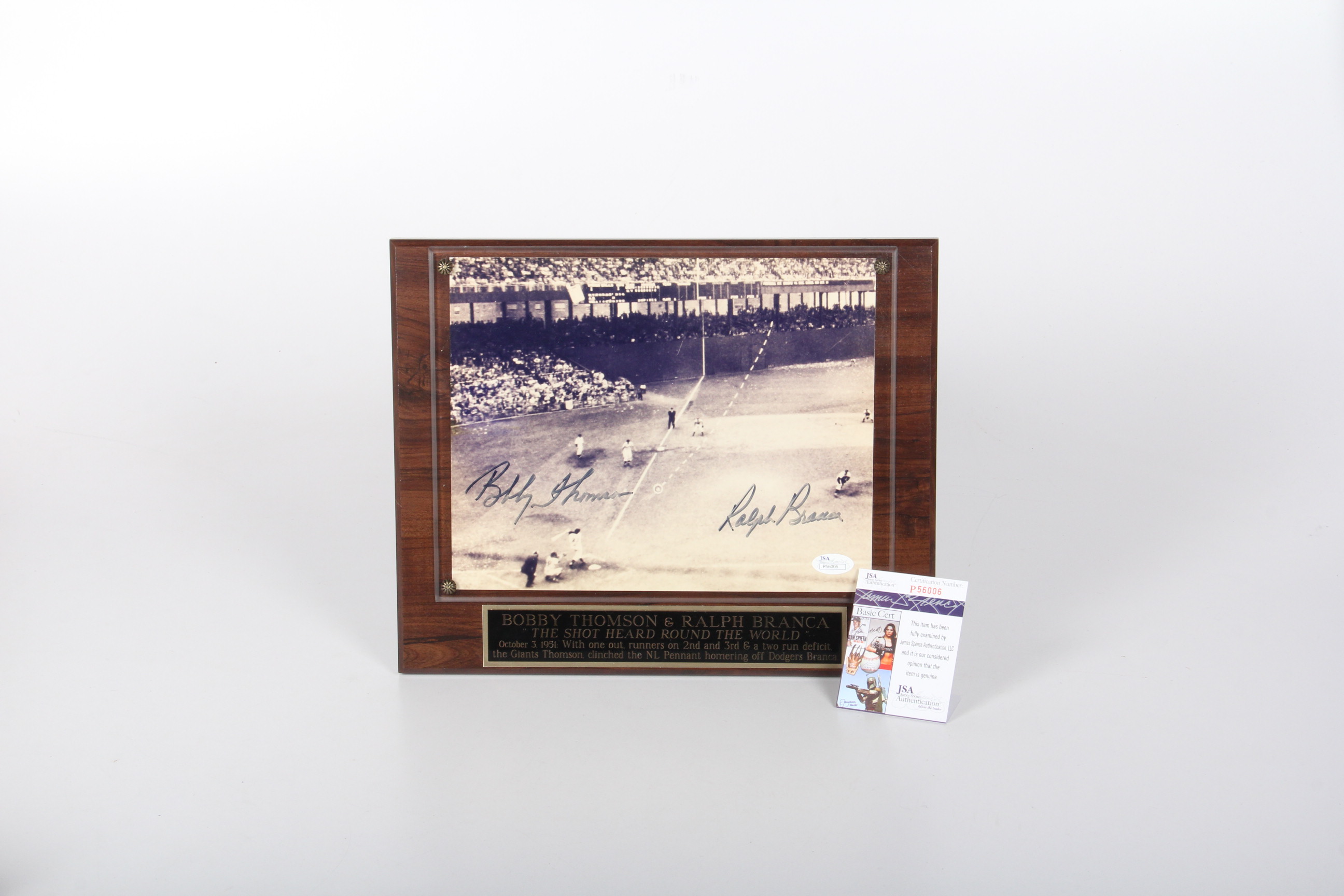 Bobby Thomson and Ralph Branca Autographed Plaque