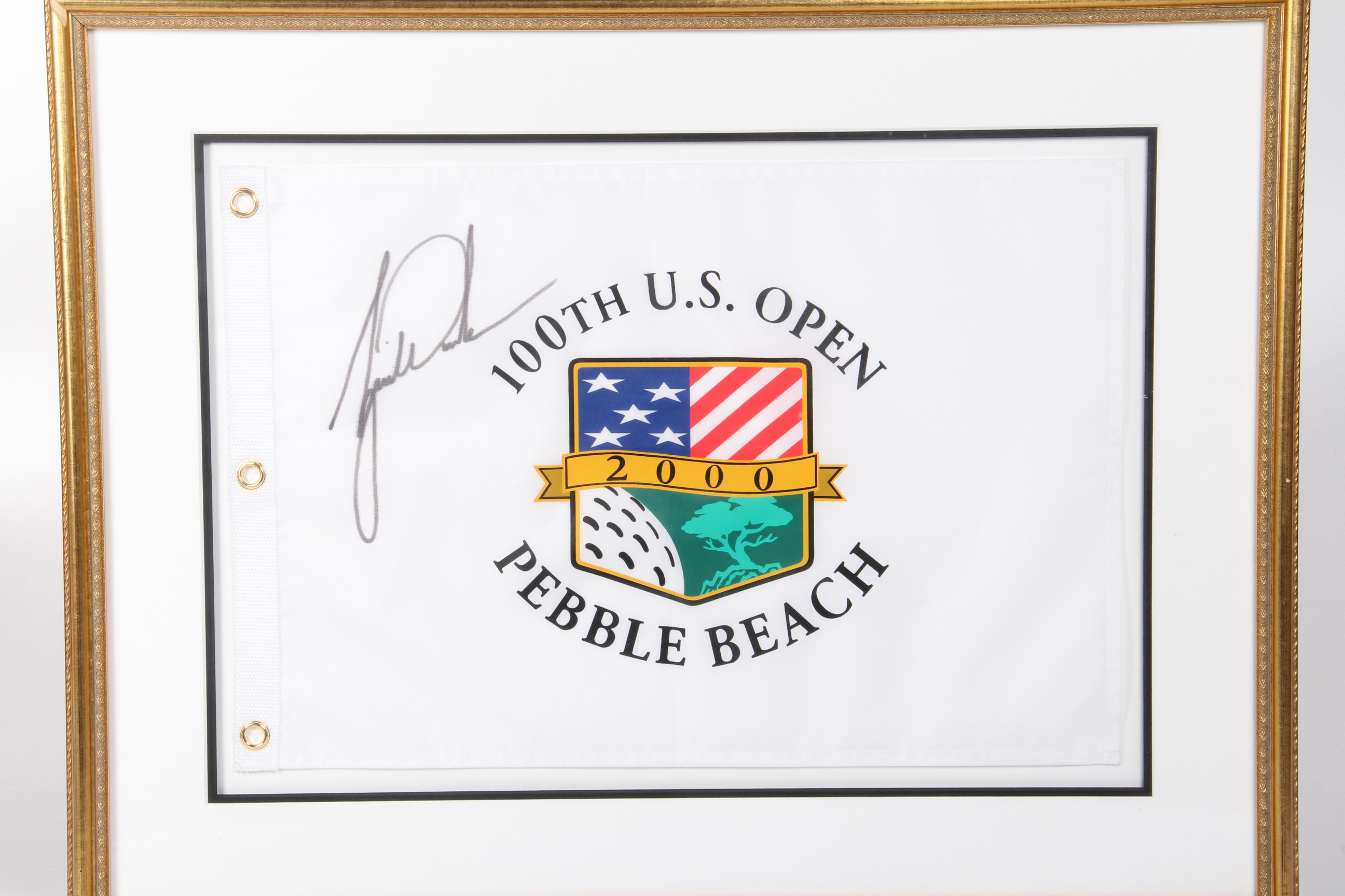 Tiger Woods Signed 2000 Pebble Beach U.S. Open White Pin Flag