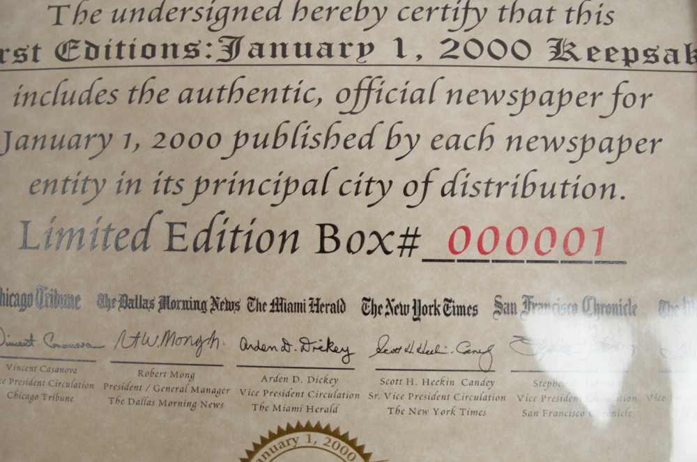 First Edition January 1, 2000 Newspapers