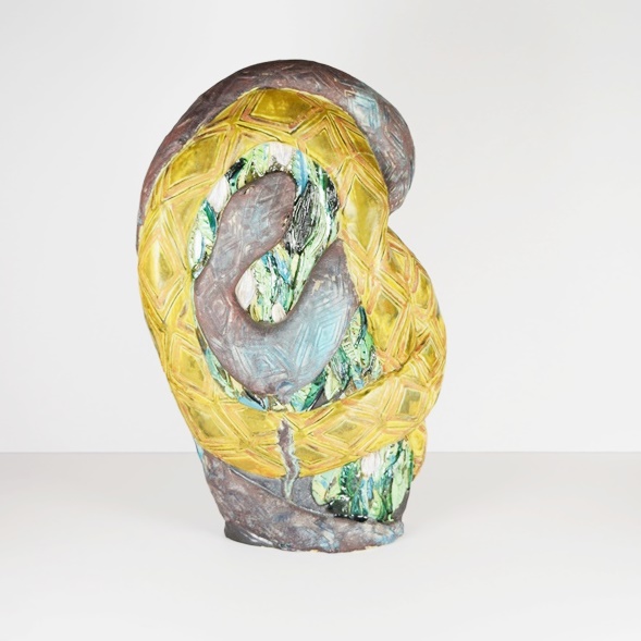Hand Sculpted Ceramic Sculpture of Entwined Snakes, Signed and Dated