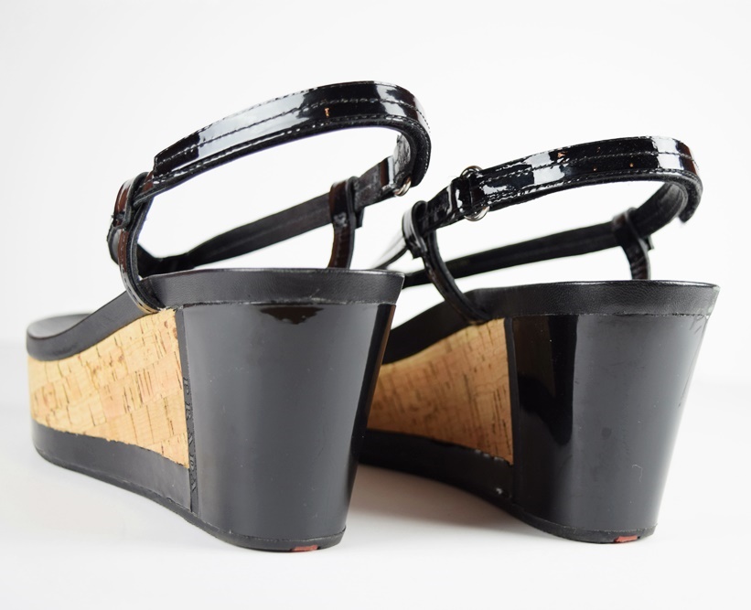 Prada Black Patent Leather Cork Platform Sandals