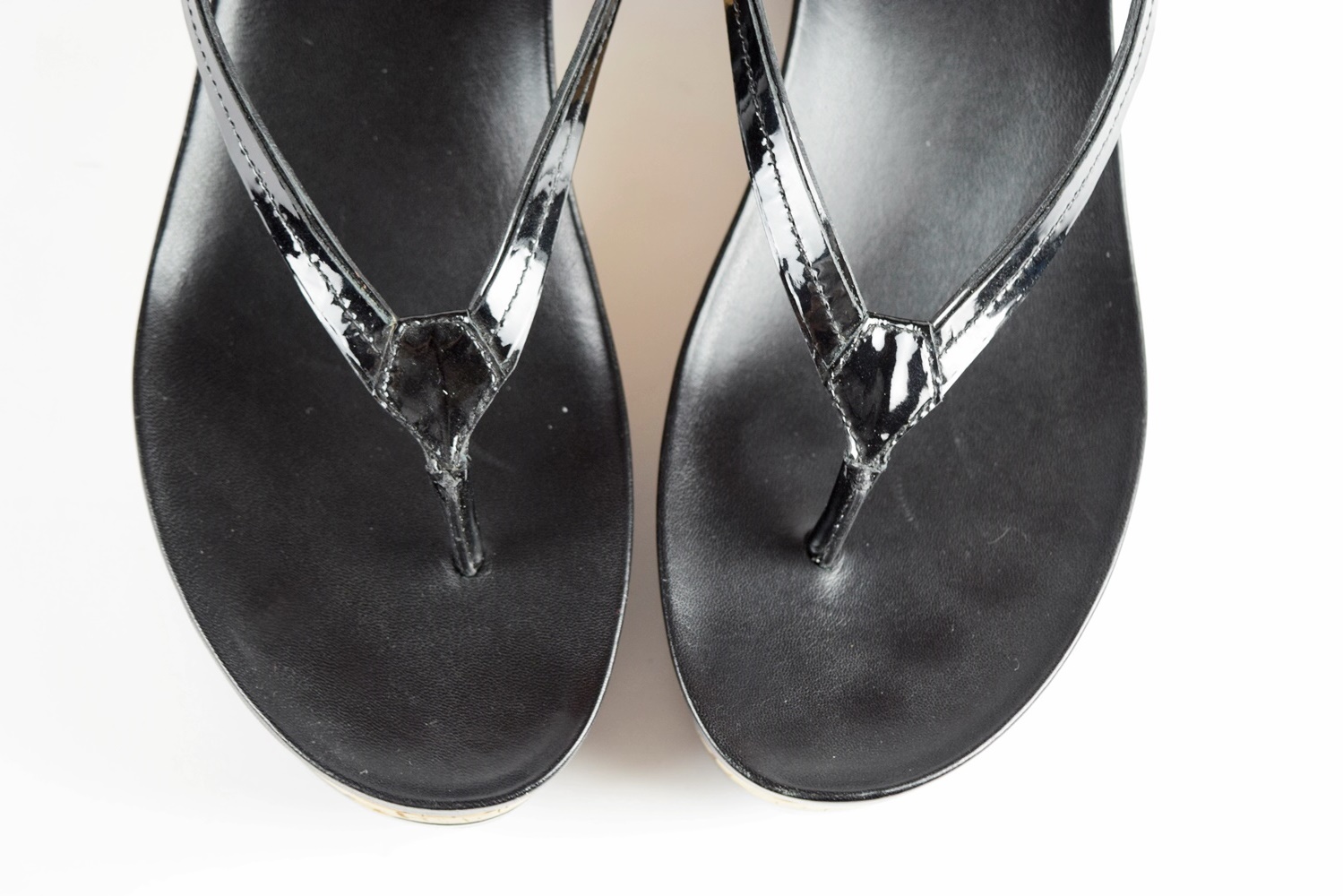 Prada Black Patent Leather Cork Platform Sandals