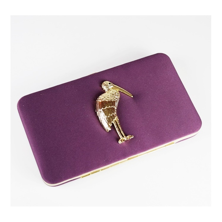Love Moschino Plum Satin Stork Wallet/Clutch