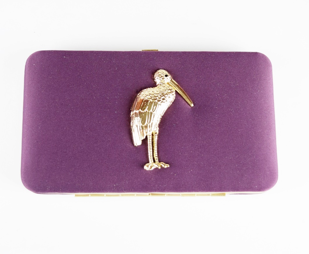 Love Moschino Plum Satin Stork Wallet/Clutch