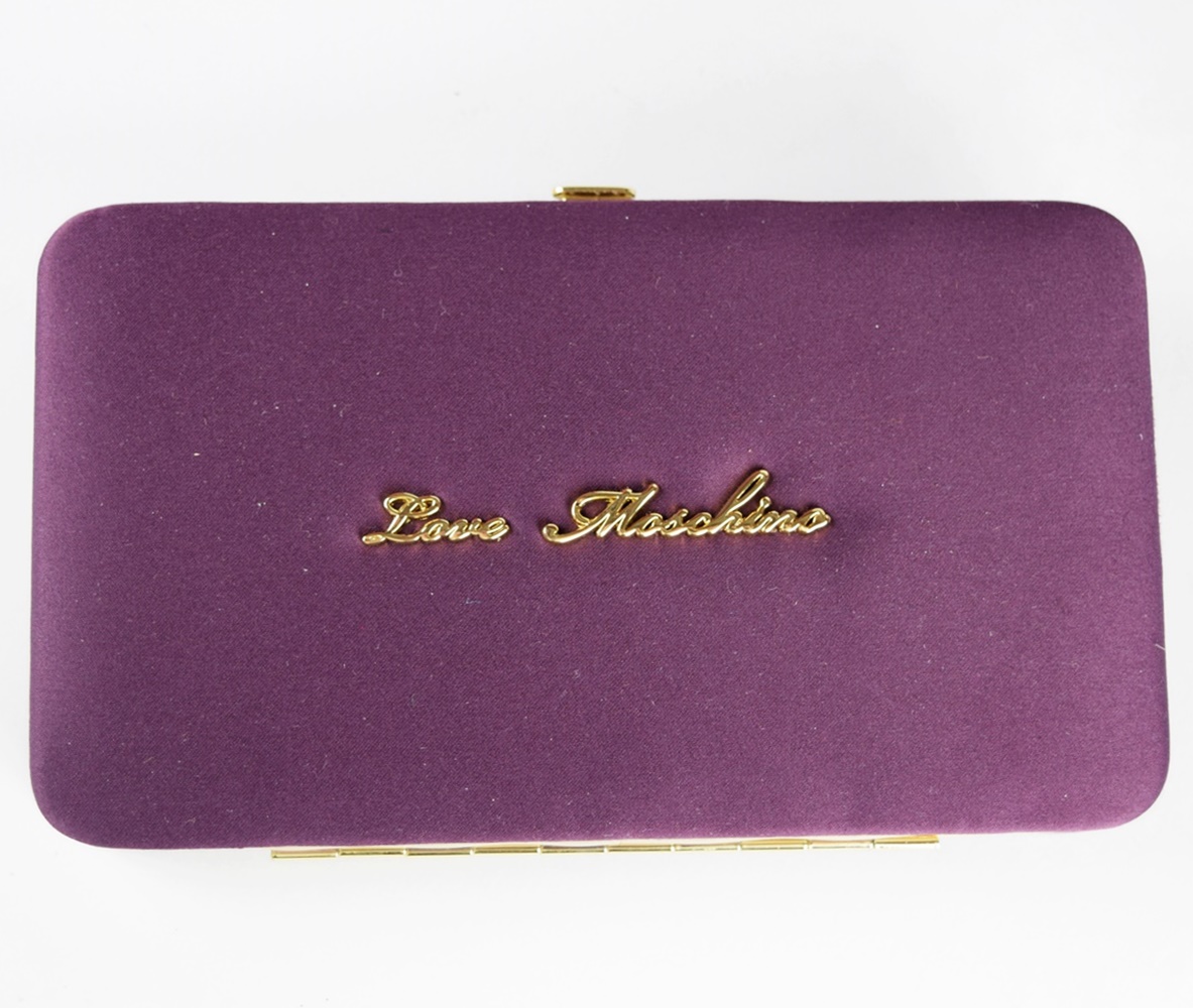 Love Moschino Plum Satin Stork Wallet/Clutch